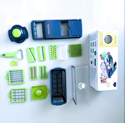 16-in-1 Mandoline Veggie Chopper dicer Cutter Slicer Julienne Slicer Salad Maker Multifuctional Vegetable chopper Cheese Grater Food Prep Tool Kitchen Gadget 8 interchangeble blades