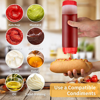 3pcs 20 oz Inverted Condiment Squeeze Bottles, Leak-proof Refillable Sauce Container for All Types Liquid, Plastic Squeeze Dispenser for Ketchup Mustard Mayo Honey Syrup Oil