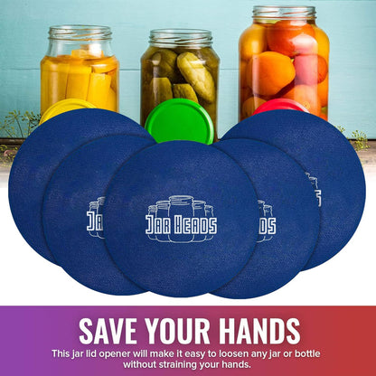 JAR HEADS Rubber Jar Opener Gripper Pad 2 Pack - Thick 5 Inch Grippers for Opening Jars Made in the USA - Jar Opener for Weak Hands & Seniors with Arthritis