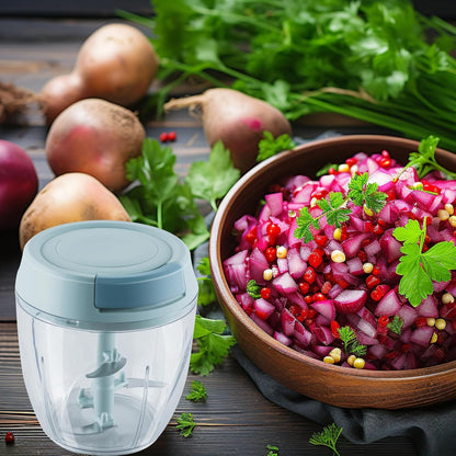 Garlic Chopper Mini Manual Hand Food Chopper for Kitchen Onion Dicer Crusher Garlic Mincer Blue 160ml