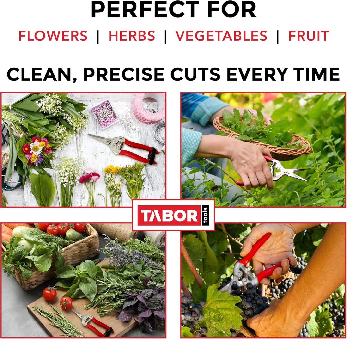 TABOR TOOLS K7A Straight Pruning Shears with Carbon Steel Blades, Florist Scissors, Multi-Tasking Garden Snips for Arranging Flowers, Trimming Plants and Harvesting Herbs, Fruits or Vegetables.