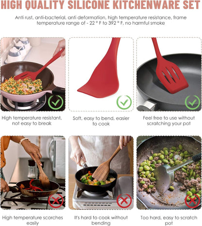 Kitchen Utensils Set-12 Pieces Silicone Cooking Utensils Set (Dishwasher Safe) 392°F Heat Resistant Spatula Set,Kitchen Utensil Set for Nonstick Cookware,Best Kitchen Tools with Holder