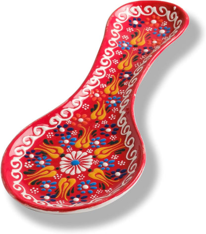 Handmade Spoon Rest, Ceramic Spoon Rest for Stove Top, 10" Spoon Rest for Kitchen Counter, Dishwasher Safe Spoon Holder for Stove, Housewarming Gifts Utensil Rest, Colorful Spoon Rests (Black)
