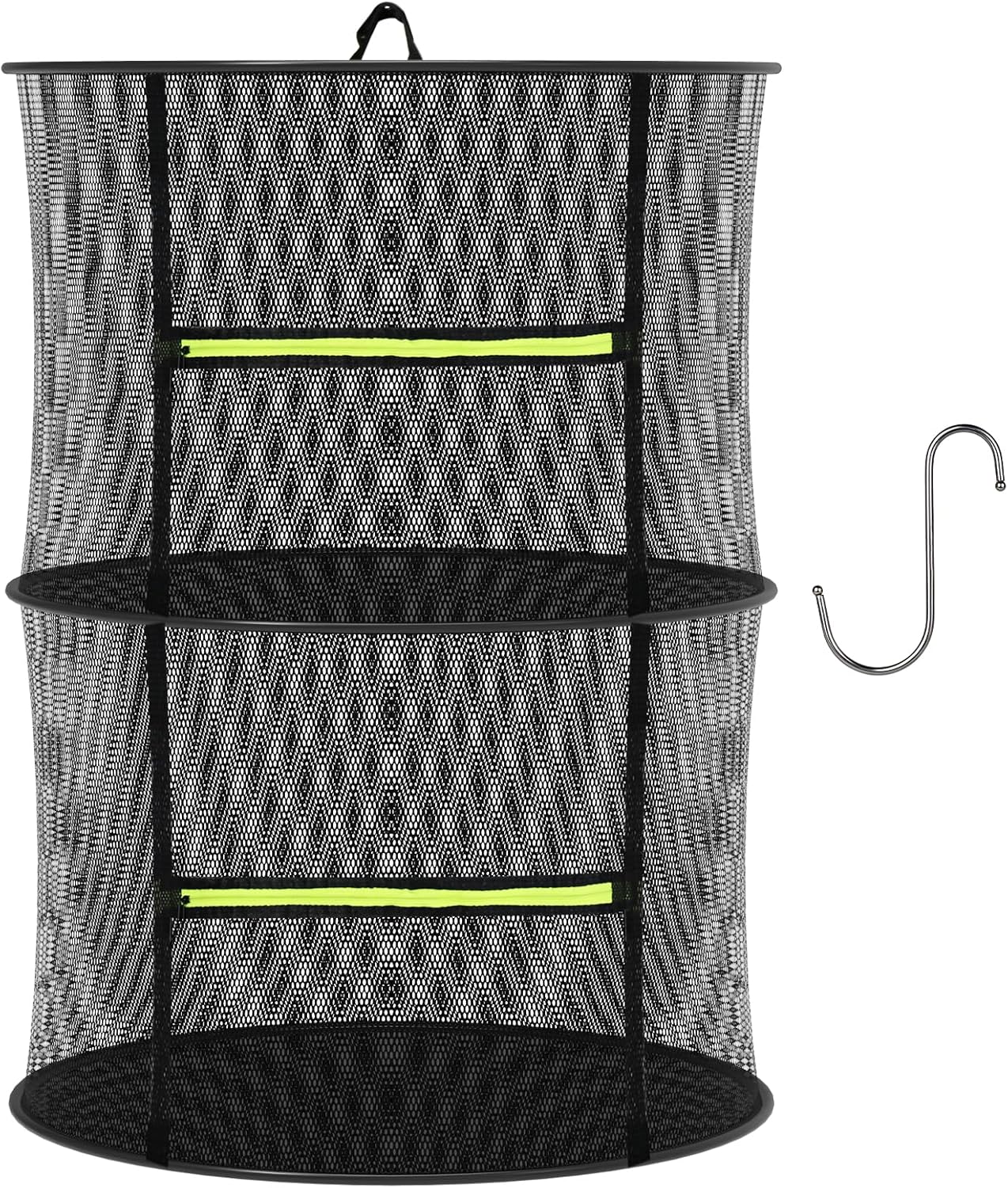 MEKOLIFE Herb Drying Rack Hanging-8 Layer, Collapsible Large Capacity Mesh Net with Green Zipper, Hooks & Bonus Garden Scissors, for Fresh Herbs/Flowers/Plants, Indoor Outdoor Use (23.62")