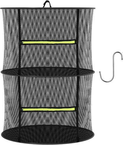 MEKOLIFE Herb Drying Rack Hanging-8 Layer, Collapsible Large Capacity Mesh Net with Green Zipper, Hooks & Bonus Garden Scissors, for Fresh Herbs/Flowers/Plants, Indoor Outdoor Use (23.62")