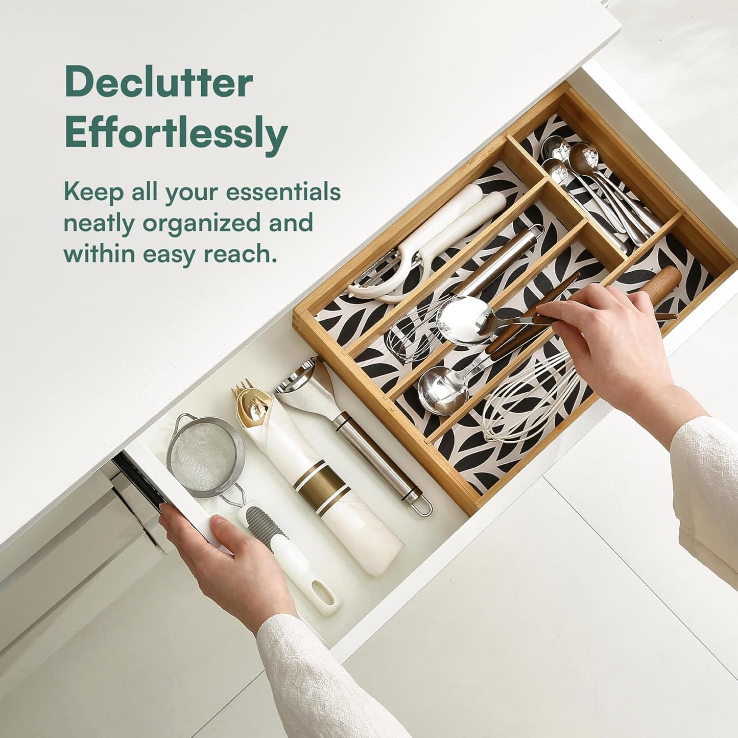 Pristine Bamboo Silverware Organizer - Small Extra-Deep Wooden Kitchen Drawer Organizer Divider for Spoons, Forks, Knives & Cutleries - 5 Slots