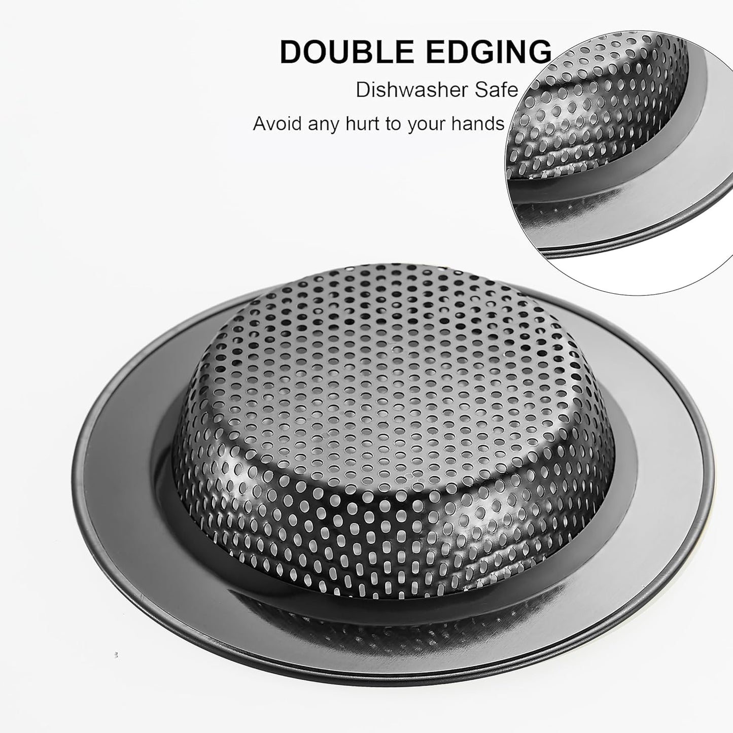 LASSHSWA Kitchen Sink Strainer Stainless Steel, Kitchen Sink Drain Strainer, Silver-Black Sink Strainers for Kitchen Sinks with Large Wide Rim 4.5" Diameter (2 PCS)