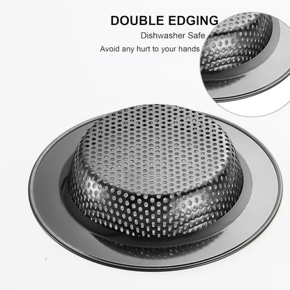 LASSHSWA Kitchen Sink Strainer Stainless Steel, Kitchen Sink Drain Strainer, Silver-Black Sink Strainers for Kitchen Sinks with Large Wide Rim 4.5" Diameter (2 PCS)