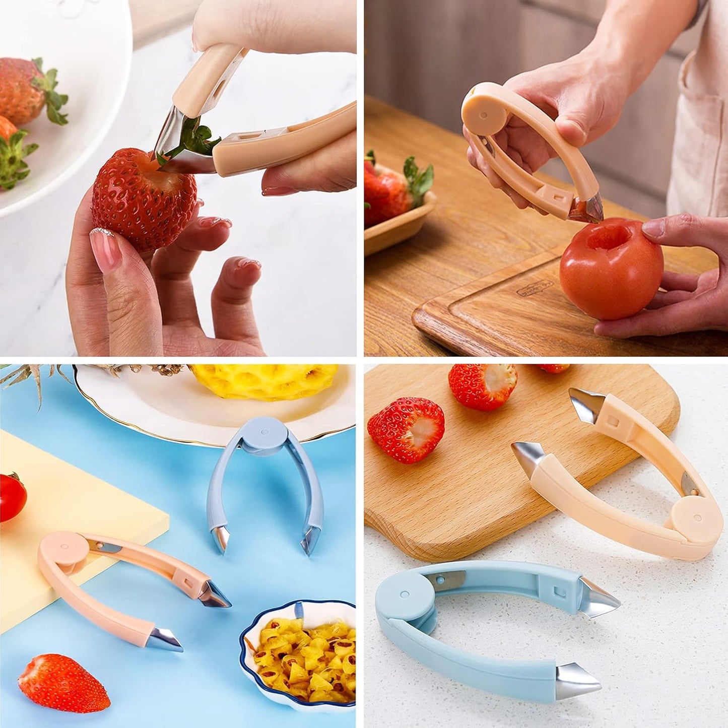 Strawberry Huller Stem Remover Tomato Corer Potato Tweezers Carrot Cutter Pineapple Peeler Clip for Fruit and Vegetable (Orange)