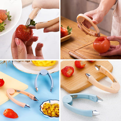 Strawberry Huller Stem Remover Tomato Corer Potato Tweezers Carrot Cutter Pineapple Peeler Clip for Fruit and Vegetable (Orange)