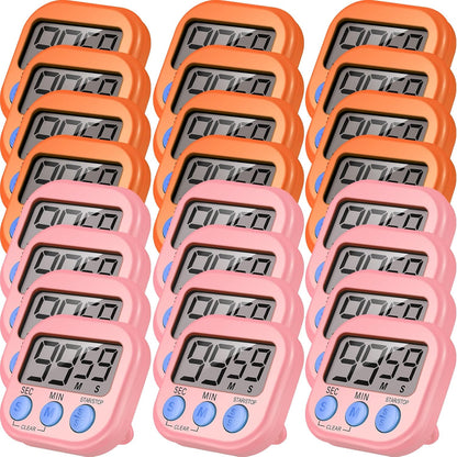 Weewooday 24 Pcs Digital Kitchen Timer Magnetic Timer Bulk On/Off Switch Minute Second Count up Countdown Loud Alarm for Exercise Cook Baking (Black,White)