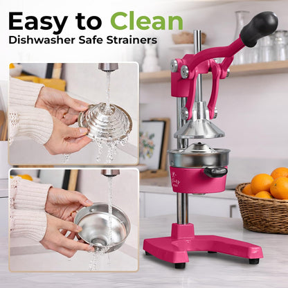 Zulay Kitchen Cast Iron Juicer - Heavy Duty Manual Juicer with Detachable Strainers for Easy Cleaning, Orange Juice Press for Citrus Fruits, Perfect for Bartenders, Juice Lovers & Health Enthusiasts