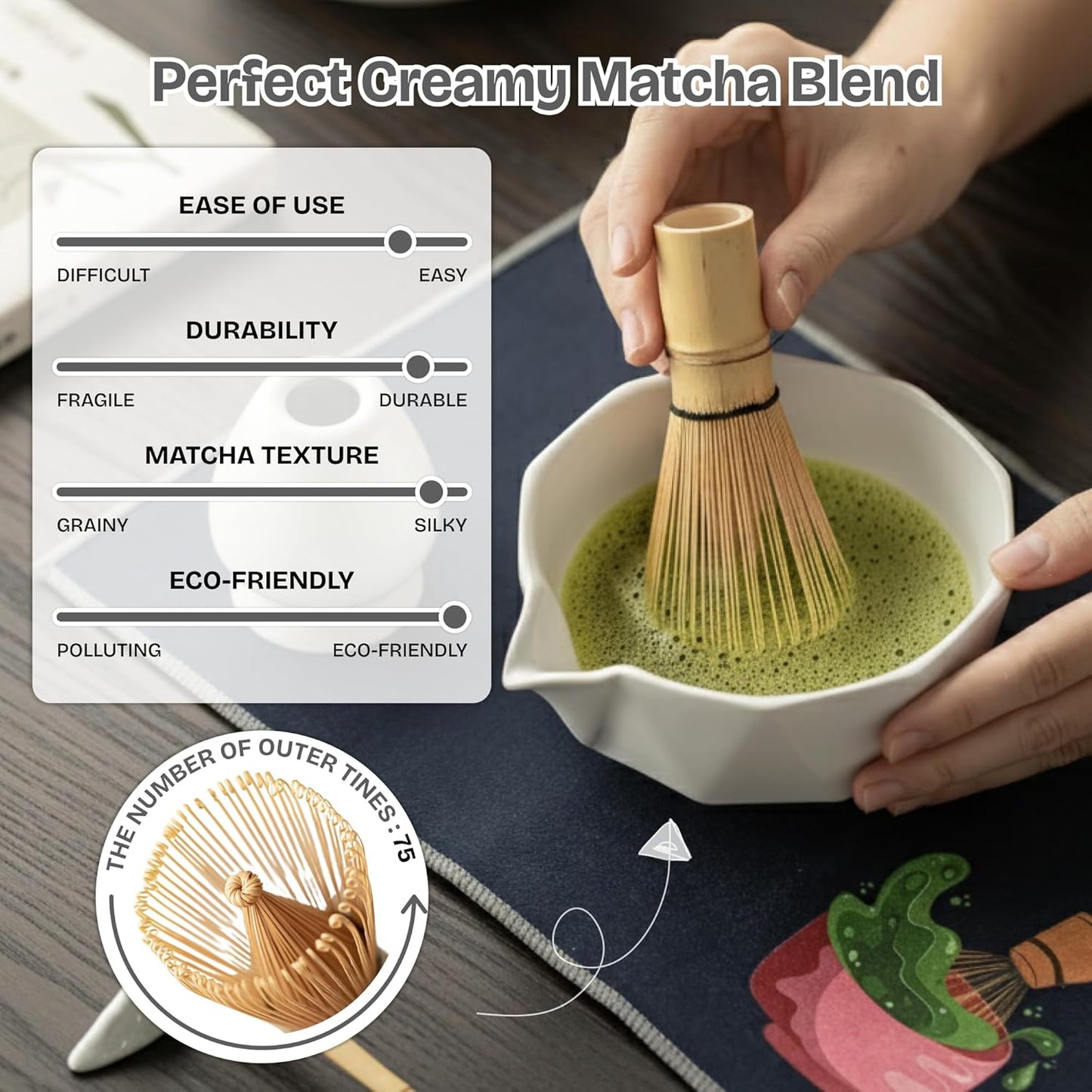 8-Piece Matcha Whisk Set with Bowl, Bamboo Matcha Whisk, Whisk Holder, Scoop & Sifter, Traditional Matcha Kit for Ceremonial Matcha Tea & Lattes, Green
