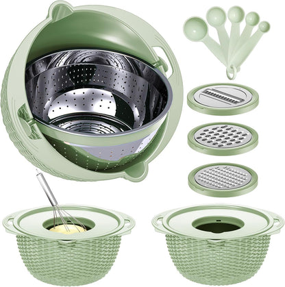 4-1 Colander with Bowl Set - Pasta Strainer - Colander for Kitchen - Strainers and Colanders Rice Strainer Fruit Cleaner Veggie Wash Sink Strainer Kitchen Essentials - Black