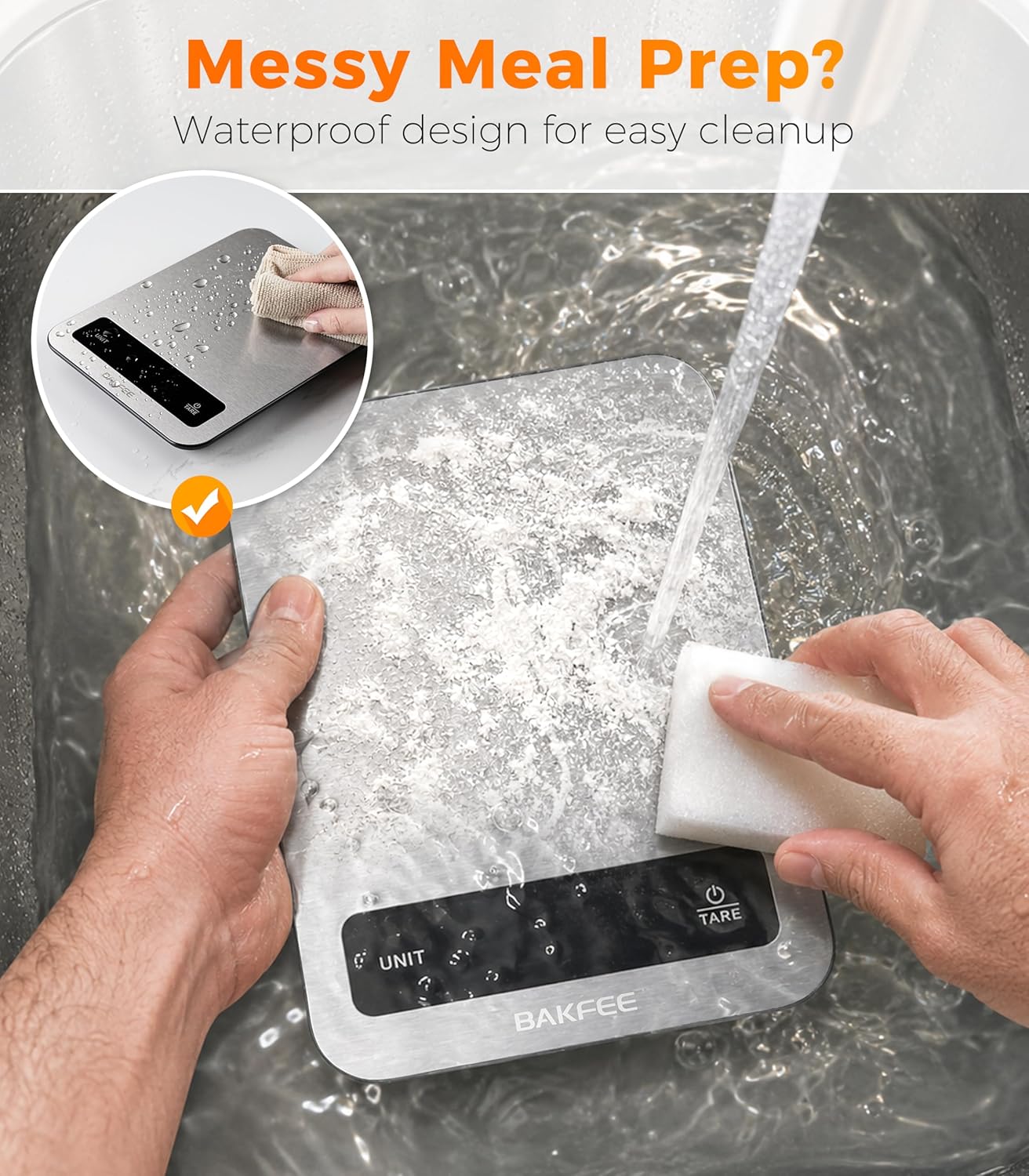 100% Waterproof Food Scale, IP67 Digital Kitchen Scale, Rechargeable (USB-C), 0.1oz/1g Precision, 22lb Capacity, Stainless Steel & Tempered Glass, for Cooking, Making Sourdough Bread, Grey