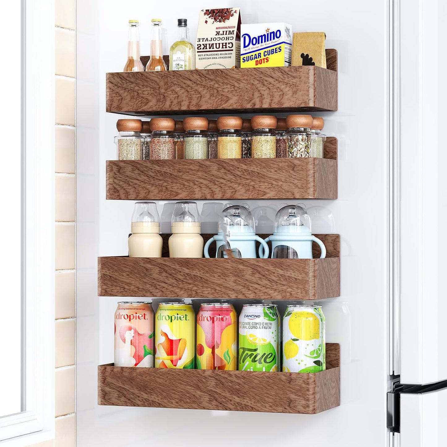 Mystozer Magnetic Spice Rack for Refrigerator, Kitchen Organizer and Storage Shelf, Black (4 Pack)…