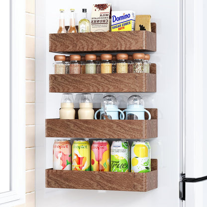 Mystozer Magnetic Spice Rack for Refrigerator, Kitchen Organizer and Storage Shelf, Black (4 Pack)…