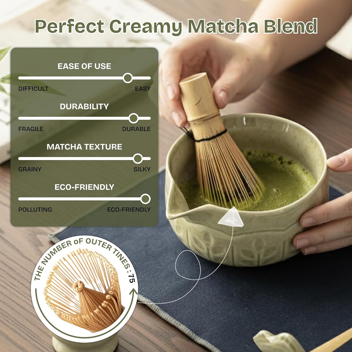 8-Piece Matcha Whisk Set with Bowl, Bamboo Matcha Whisk, Whisk Holder, Scoop & Sifter, Traditional Matcha Kit for Ceremonial Matcha Tea & Lattes, Green