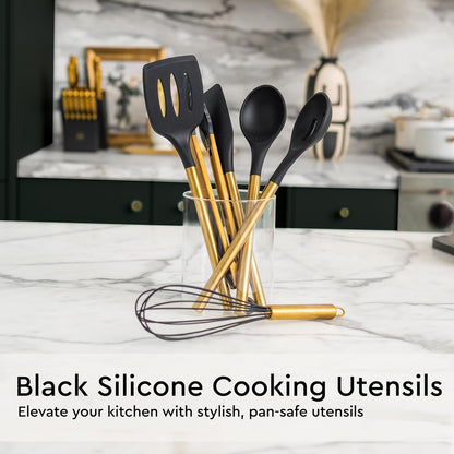 Gold Cooking Utensils with Measuring Cups and Spoons Set - 13-Piece Luxury Gold Kitchen Accessories Includes Metal Measuring Cups and Spoons for Baking, Cooking, and Elegant Kitchen Decor