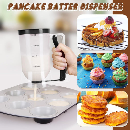 FillTouch 2 Pcs Cupcake Batter Dispenser Pancake Mix Dispenser 4 Cups with Squeeze Handle Tools for Pancake, Cupcake, Cookie, Cake, Waffles, Ice Cream Baking Gifts for Kitchen Housewarming (White)