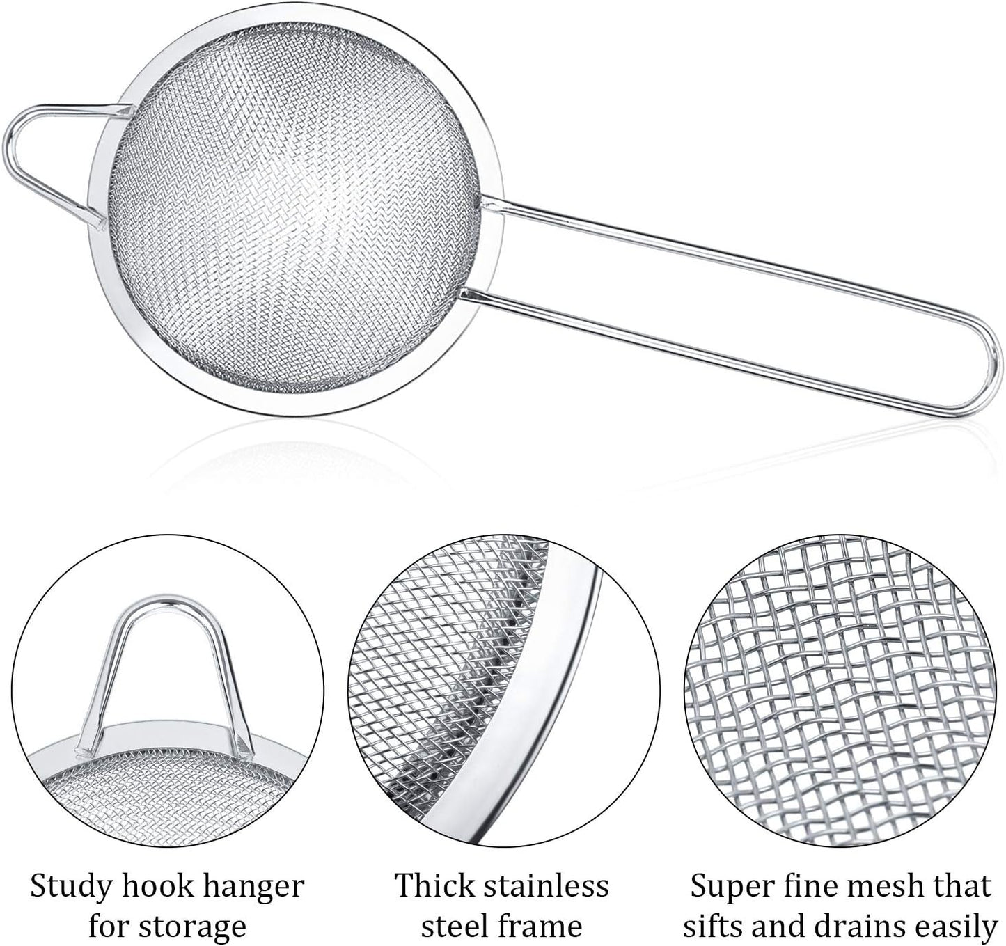 Patelai 3 Pieces Tea Strainers Cocktail Strainer Stainless Steel Fine Mesh Strainer Colander Conical Food Loose Tea Filter Practical Bar Colander Tool