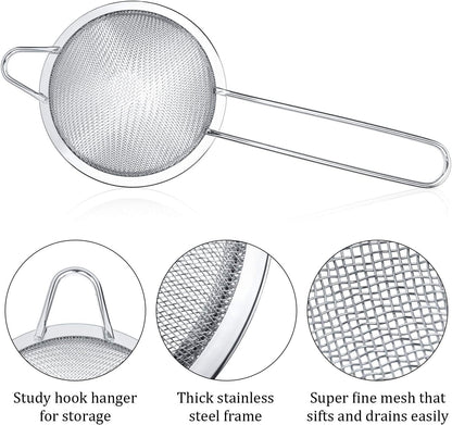 Yungyan 15 Packs Fine Mesh Small Strainer 3.3" Cocktail Strainer Stainless Steel Tea Strainers Mini Sieve Sifter for Juice, Tea Herbs, Coffee Drinks, Long Handle(Silver)