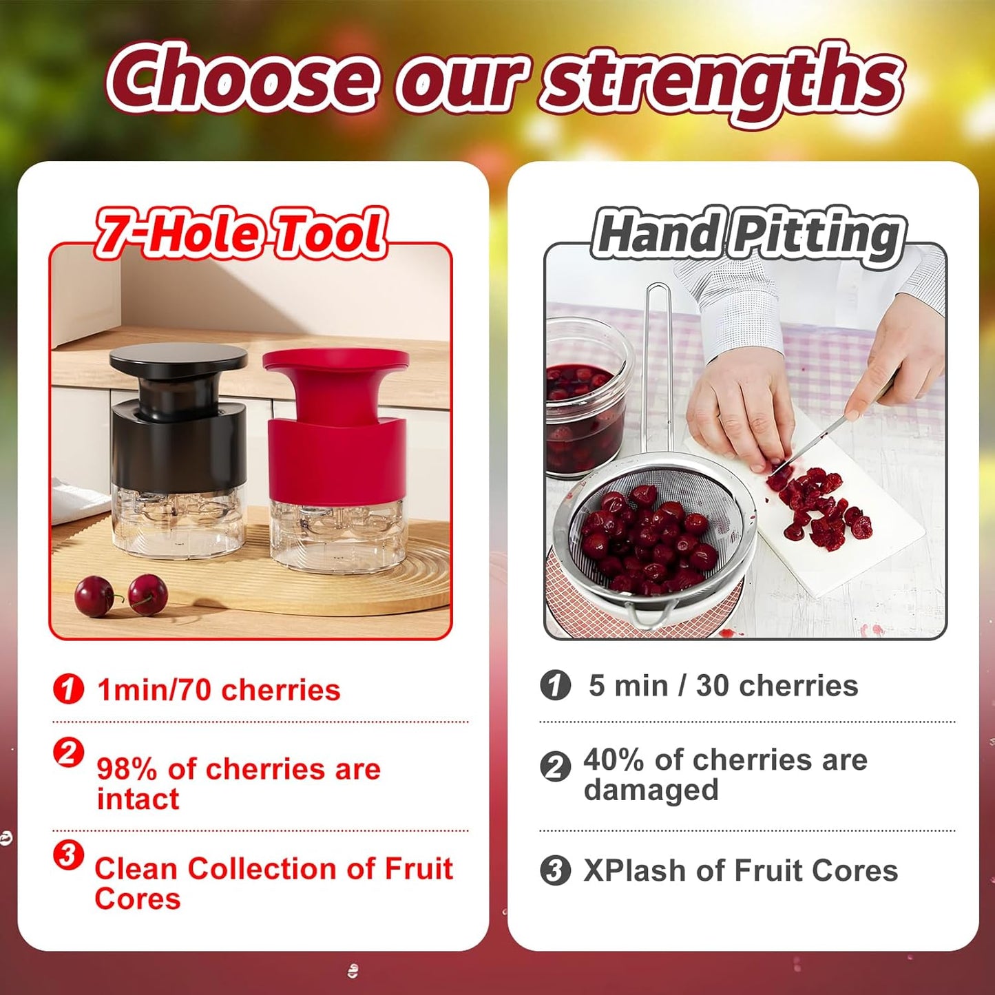 Cherry Pitter Multiple, Quick Release Multi Cherries Stoner Pitter 7-in-1, Push Button Cherr'y Core Pit'ter Tool with Splatter Protector, Pit Seed Remover for Making Jam Cherry Dishes