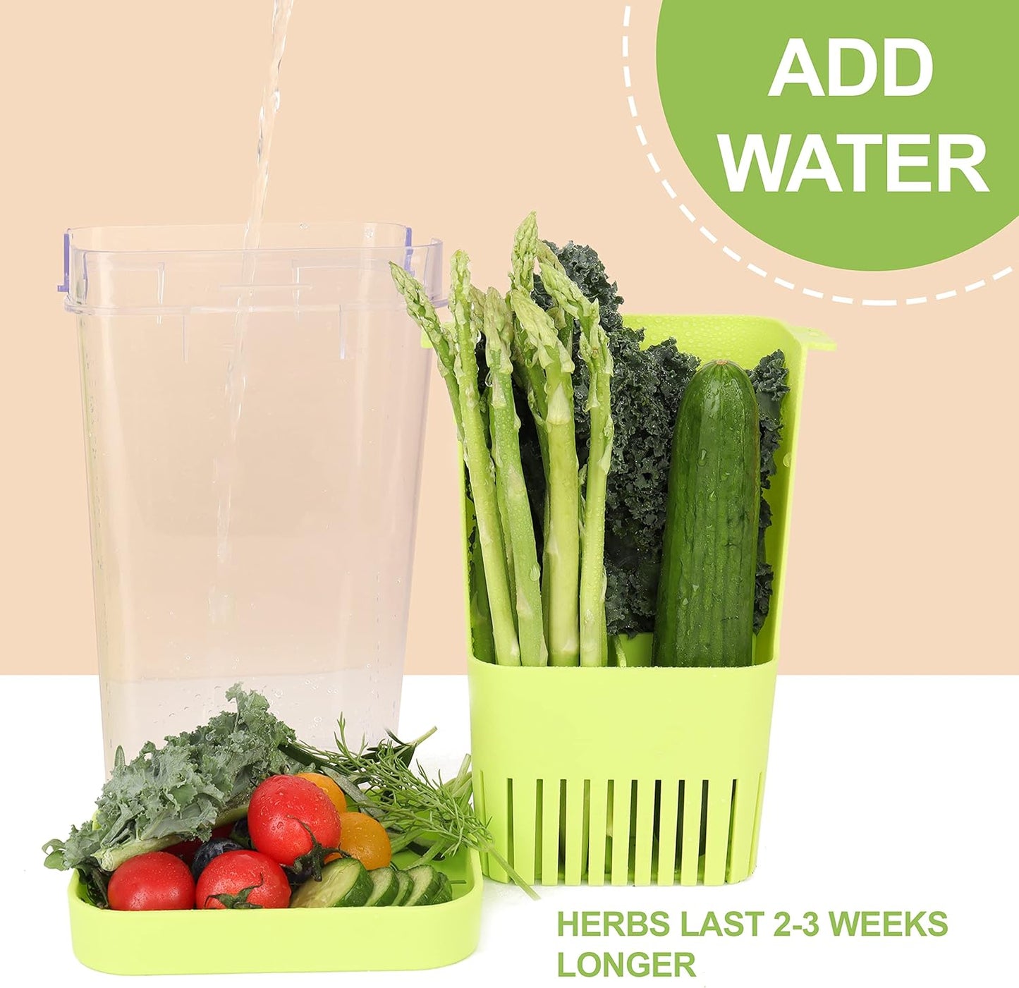 LUVCOSY Herb Keeper Set: 3 Pack Herb Saver+1 Pack Herb Scissors+2 Pack Herb Stripper, BPA-Free Plastic Herb Container for Cilantro, Mint & Asparagus, Keeps Fresh Herbs for 3 Times Longer