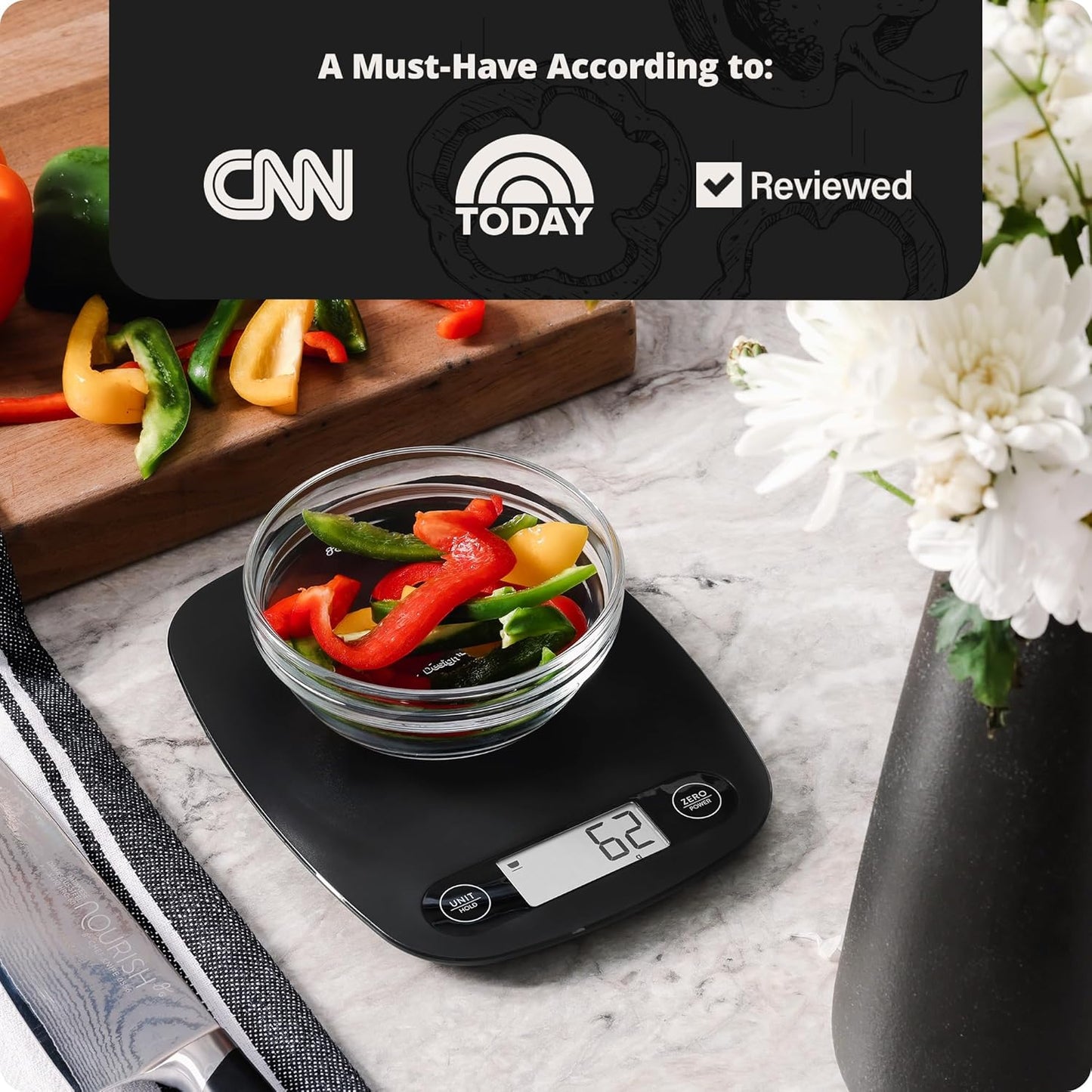 Greater Goods Food Scale – Digital Kitchen Scale, 1g Precision, Easy-Tare & Quick Conversion, Slim Compact Design, Durable & Portable | Ideal for Cooking, Baking & Meal Prep