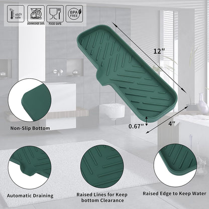 MicoYang Silicone Soap Dish with Drain Spout, Self-Draining Sink Organizer Tray for Bathroom and Kitchen, Sponges, Dispensers and Soap Holder, Non-Slip and Dishwasher Safe, Black (Compact, 4.9"×3.2")