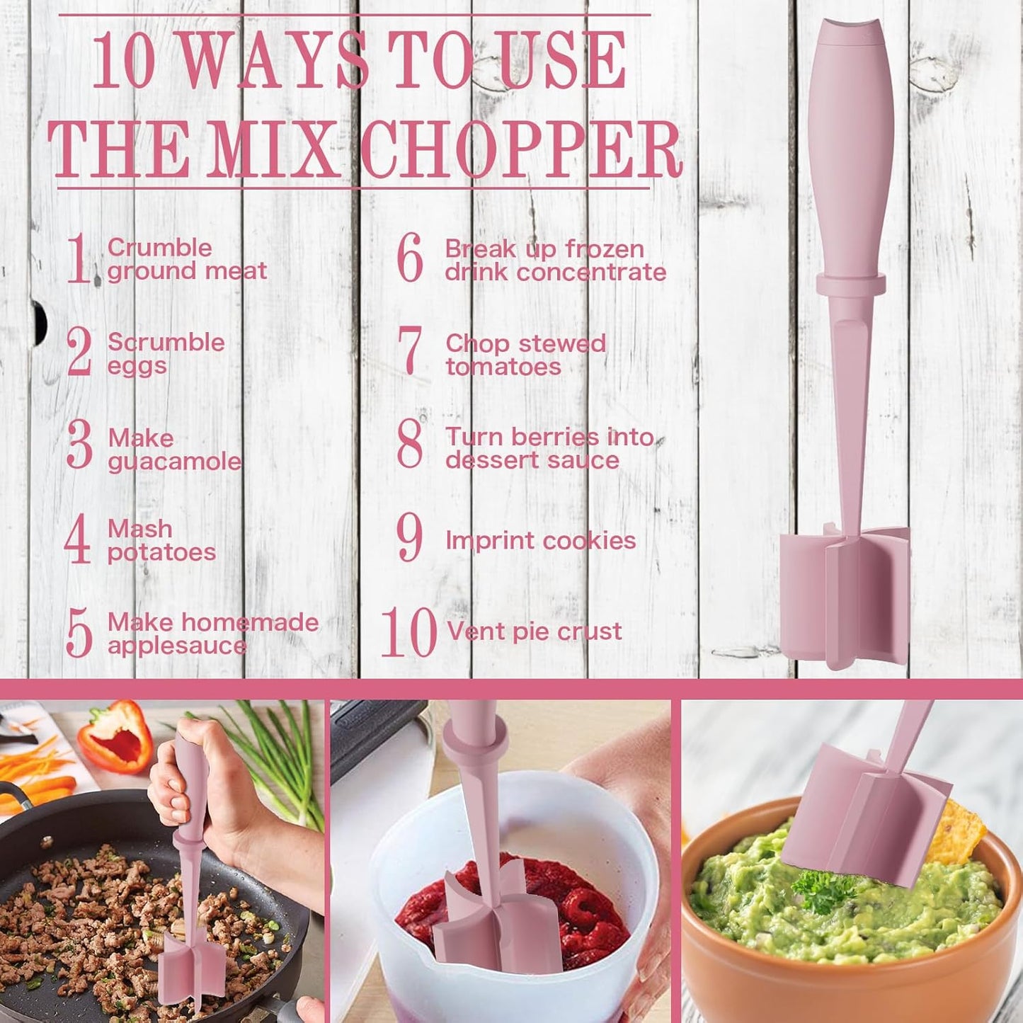 Meat Chopper, 5 Curve Blades Ground Beef Masher, Heat Resistant Meat Masher Tool for Hamburger Meat, Ground Beef, Turkey and More, Nylon Hamburger Chopper Utensil Non-scratch Utensils