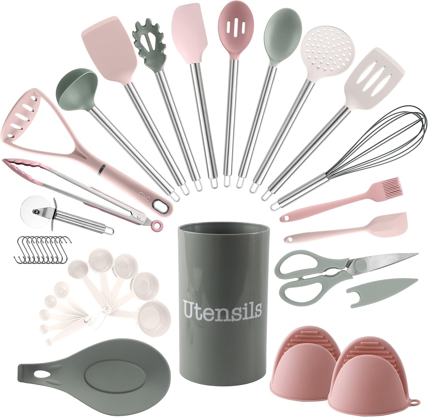 COOK WITH COLOR Silicone Cooking Utensils, Kitchen Utensil Set, Easy to Clean Silicone Kitchen Utensils, Cooking Utensils for Nonstick Cookware, Kitchen Gadgets Set, 10 Pieces, Green