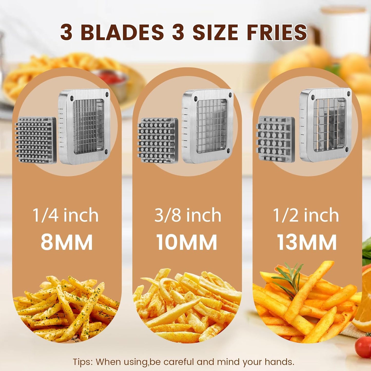 BIEAMA Commercial French Fry Cutter, Potato Cutter with 1/4", 3/8", 1/2" Stainless Steel Blades, French Fries Cutter for Carrots