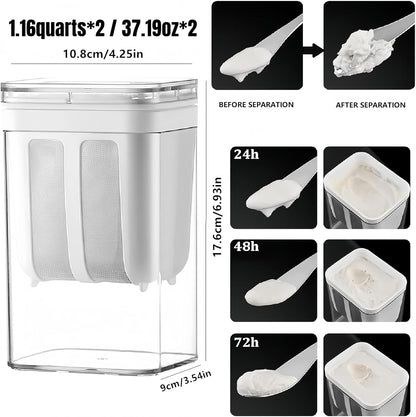 Yogurt Strainer—【1.9QT/0.475GAL Total】 & 【0.9QT/0.23GAL Filter】, Yogurt Strainer Greek Yogurt Strainer Yogurt Press, BPA-Free PP Strainer for Whey Separation（Totle1.9QT）