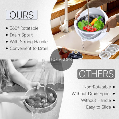 4-1 Colander with Bowl Set - Pasta Strainer - Colander for Kitchen - Strainers and Colanders Rice Strainer Fruit Cleaner Veggie Wash Sink Strainer Kitchen Essentials - Black