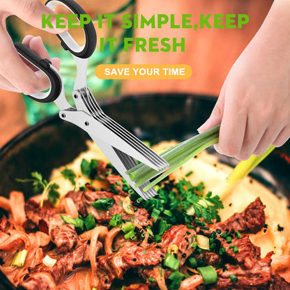 Fun Unique Kitchen Gadgets: Herb Scissors Set - Updated 2026 Cool Kitchen Tools for Cutting Fresh Garden Herbs - Sharp 5-Blade Shears with Cover, Anti-Rust Stainless Steel, Dishwasher Safe (Blue)