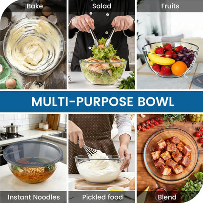 Large Glass Bowl for Sourdough Bread Making, 4.7 Quart Glass Mixing Bowl with Lid, Clear Glass Salad Cooking Bowl Kitchen Bread Salad Storage