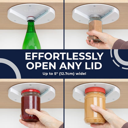 EZ Off Jar Opener for Seniors - Under Cabinet Jar Openers for Weak Hands, Easy Grip, Arthritis jar opener, One Handed Gadgets & Bottle Opener - Essential Kitchen Gadgets for Home Assistance - White