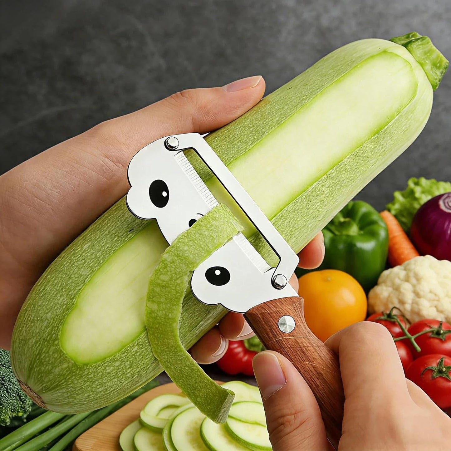 Maxjoy Multifunctional Vegetable Peeler, Zero Flex & Zero Snag, Stainless Steel with Wooden Handle, 2 in 1 Peeler with Bottle Opener for Potato Apple Carrot Fruit