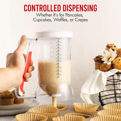Mess-Free Pancakes Pourer & Cupcake Batter Dispenser | 4 Cup Capacity | Precision Pour Control & Easy-Squeeze Handle | BPA-Free Kitchen Tool for Waffles, Crepes & Muffins