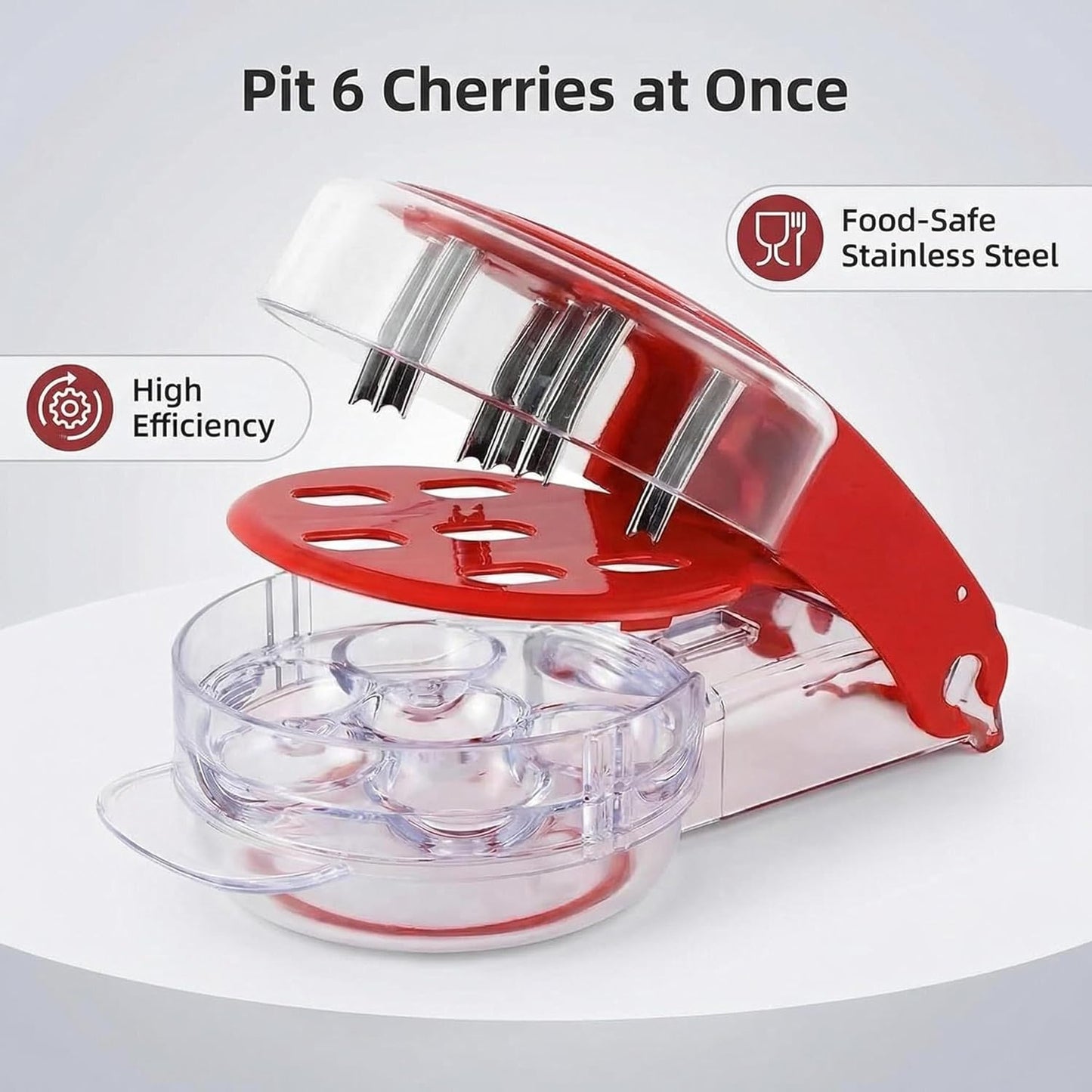 Cherry Pitter Tool 6-Capacity Cherry Picker, Seed & Pit Remover Tool for Multiple Cherries, Heavy Duty Design for Baking, Canning & Olive Prep