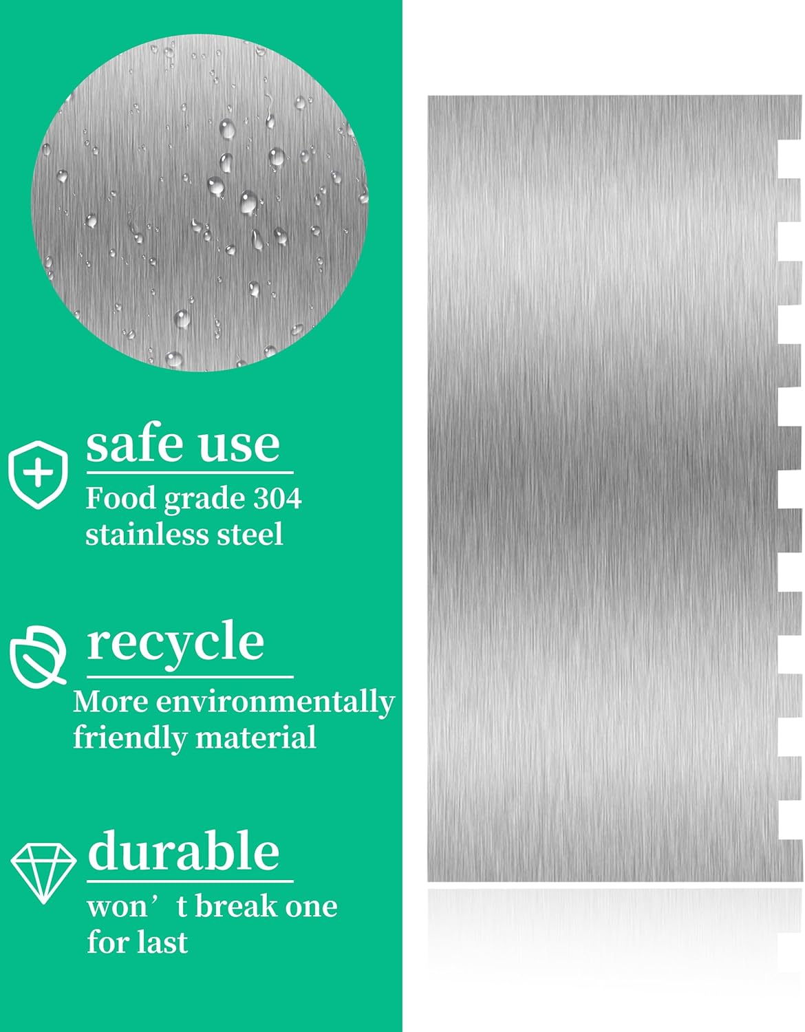 Cake Scraper Smoother Cake Decorating Supplies Kit 8.6 Inch Metal Bench Scraper for Baking Buttercream Smoother Stainless Steel Frosting Cake Comb Edge Side Jagged Comb for Cream Cake-1