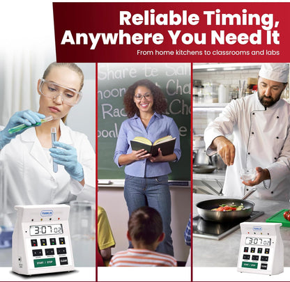 FMP Digital 4 Channel Commercial Kitchen Timer - Battery Operated Digital Countdown Timer for Kitchen, Cooking, Restaurant, Classroom – Water Resistant - 7-Inch, White - 151-7500 by FryOilSaver Co