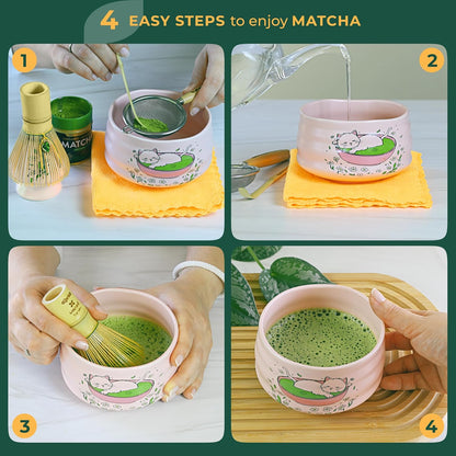 Aprika Life Matcha Bamboo Whisk Set with Holder | 100 Prong Chasen, Bamboo Scoop & Glass Whisk Holder | Matcha Whisk and Holder Starter Kit