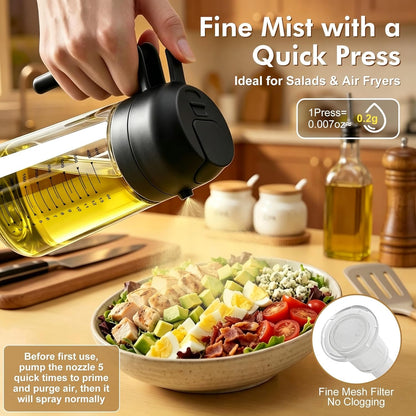 Poshetion 2 in 1 Olive Oil Sprayer for Cooking, 16oz Light-Proof Oil Dispenser for Kitchen, Leak-Proof Oil Spray Bottle for Air Fryer, Salad, BBQ, Baking, Grilling - Black & Green