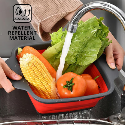 Green Kitchen Strainer Colander Set - 2 PCS Multifunctional Colander Silicone Food Strainers for Kitchen for Pasta and Spaghetti Collapsible with Plastic Handles