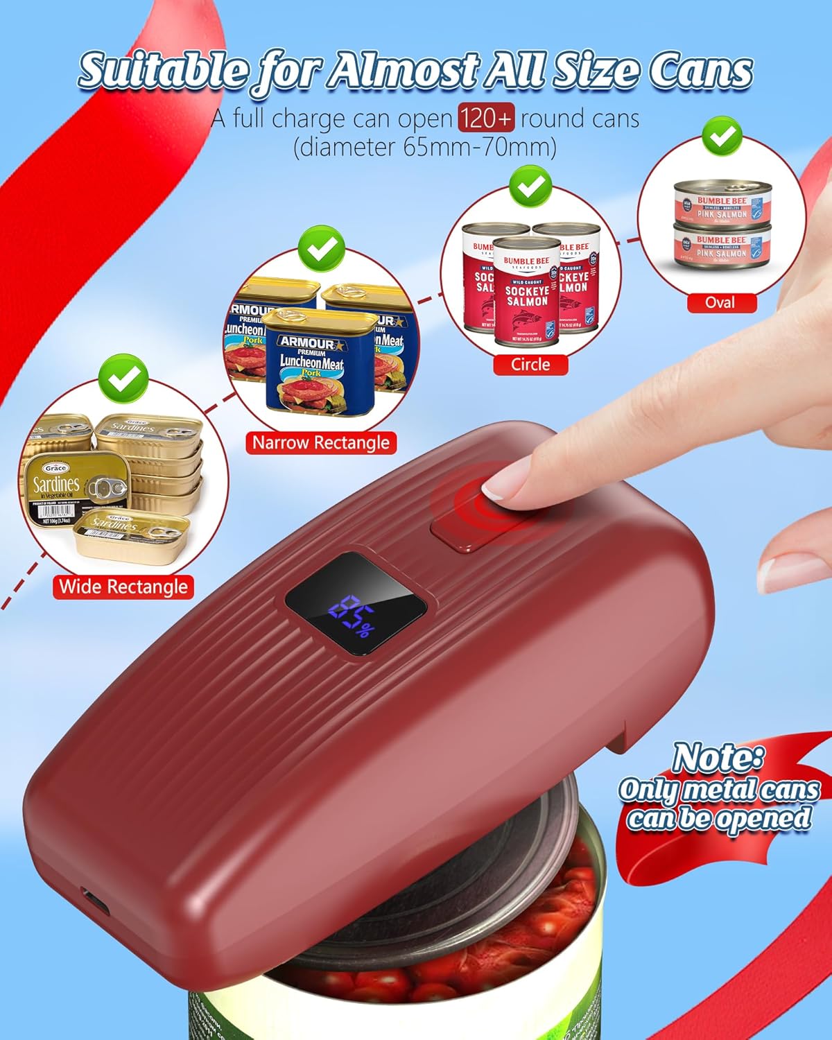 HuiJuKeJi LED Automatic Can Opener, Hands-Free One-Touch Operation Electric Can Opener, Auto-Stop Smooth Edge Safety & USB Rechargeable for Seniors Arthritis Effortless Opening Kitchen Gadget Gift