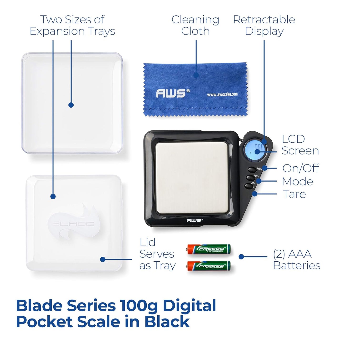 American Weigh Scales Blade Series Digital Pocket Gram Scale 1000g x 0.1g | Precision Mini Scale 0.1g Accuracy, Pocket Scale for Kitchen, Gold, Gems & Coin Scale, Smart Digital & Compact Scale