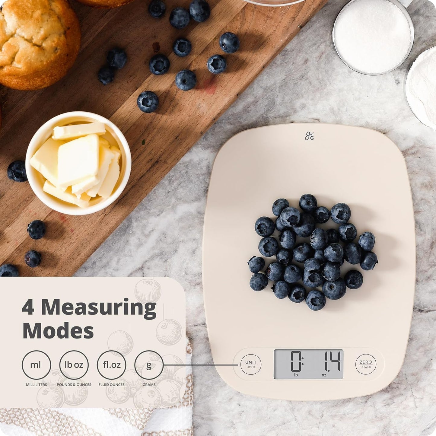 Greater Goods Food Scale – Digital Kitchen Scale, 1g Precision, Easy-Tare & Quick Conversion, Slim Compact Design, Durable & Portable | Ideal for Cooking, Baking & Meal Prep
