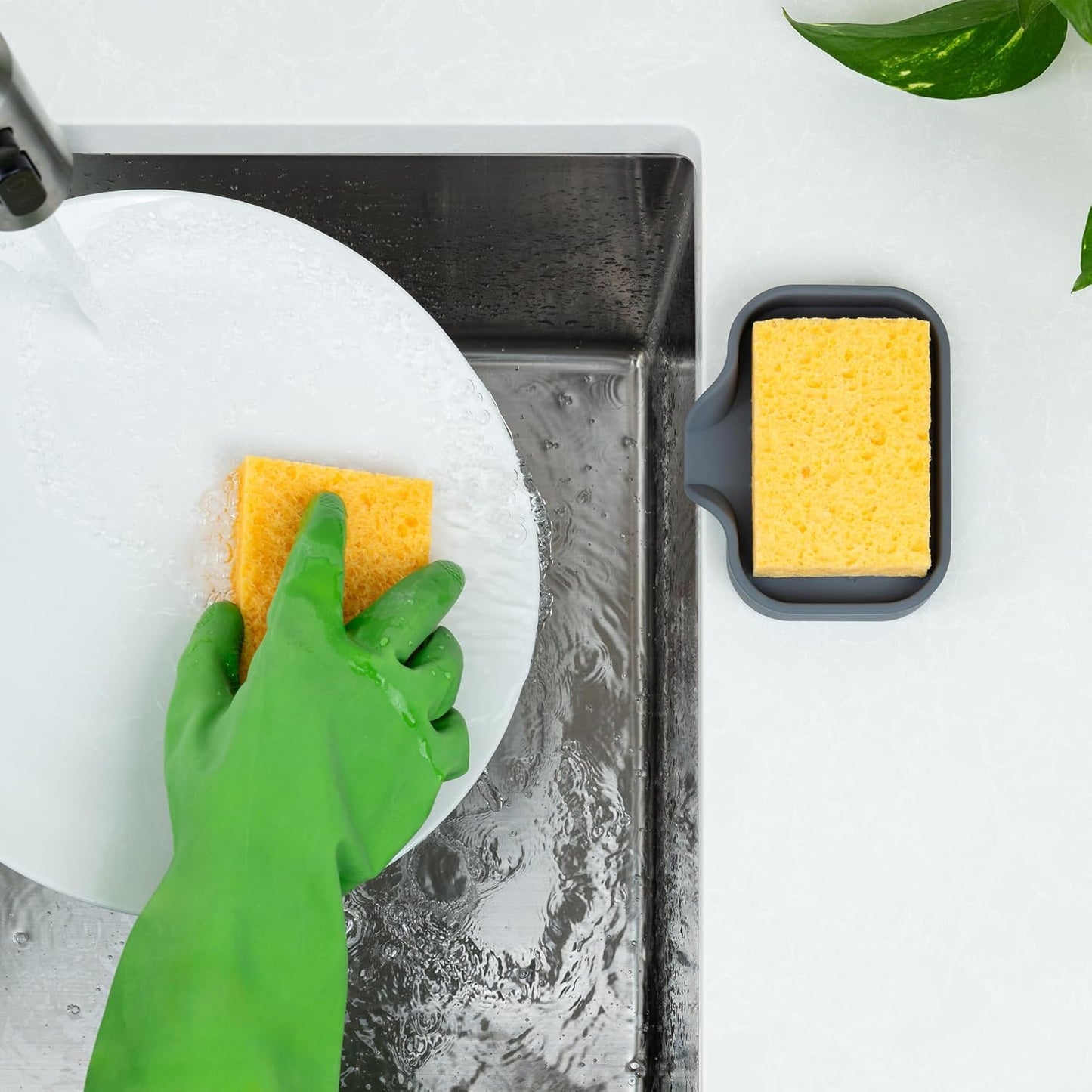 Zulay Kitchen (9x3.5in Sponge Holder for Kitchen Sink - Flexible Heavy-duty Multipurpose Sink Caddy - Counter Organizer for Kitchen, Bathroom, Makeup, Trinkets & More! (Grey)